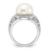 Cheryl M Sterling Silver Rhodium-plated Polished and Textured CZ and Freshwater Cultured Pearl Ring
